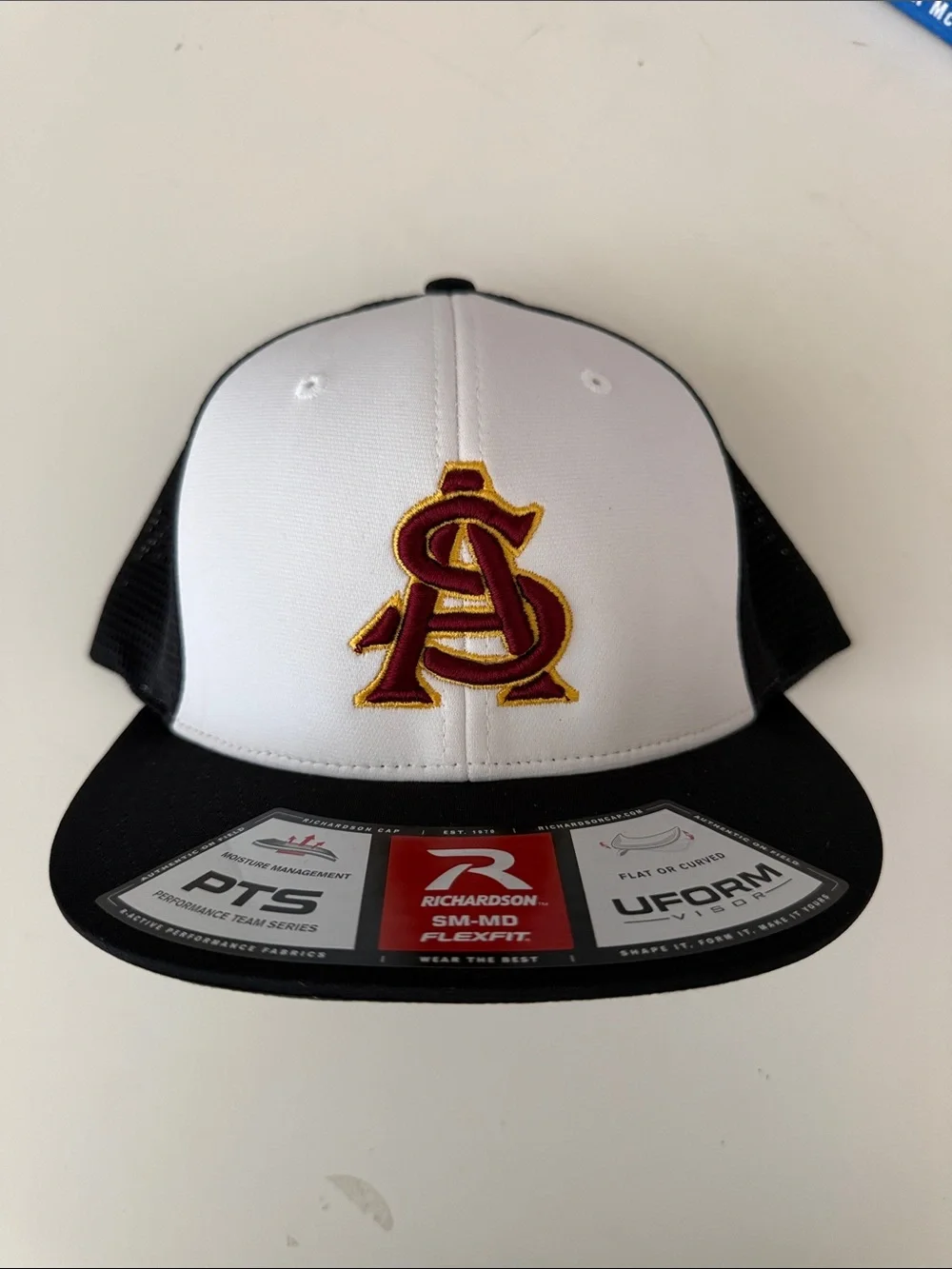 ASU Emblem on Richardson White & Black Trucker Hat.